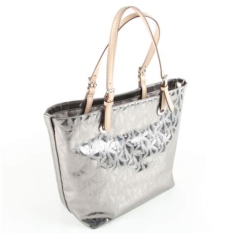 buy michael kors metallic silver tote purse discount|michael kors silver wallet.